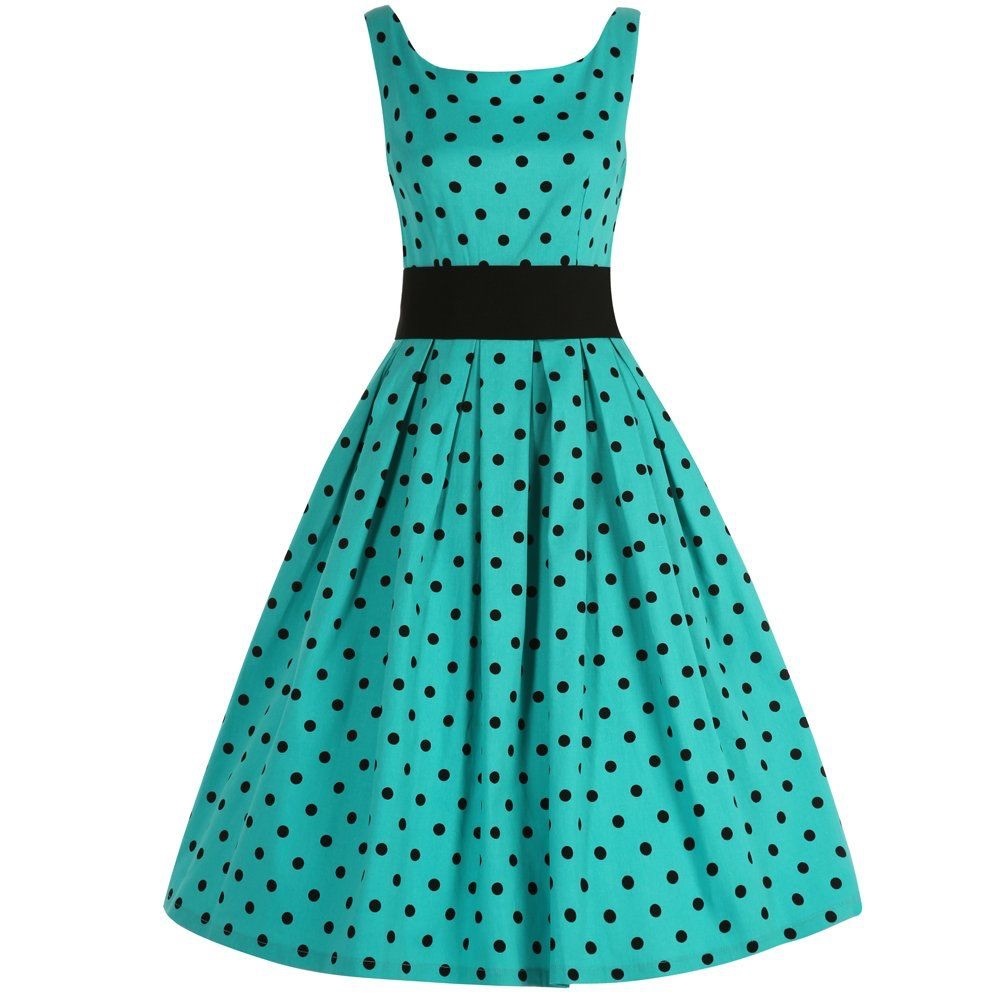 Lindy Bop ‘Lana’ Turquoise and Black Polka Dress